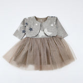Long Sleeves Shrug and Splicing Mesh Frock